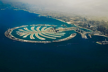 Signature pal island in Dubai from the Praetor cockpit